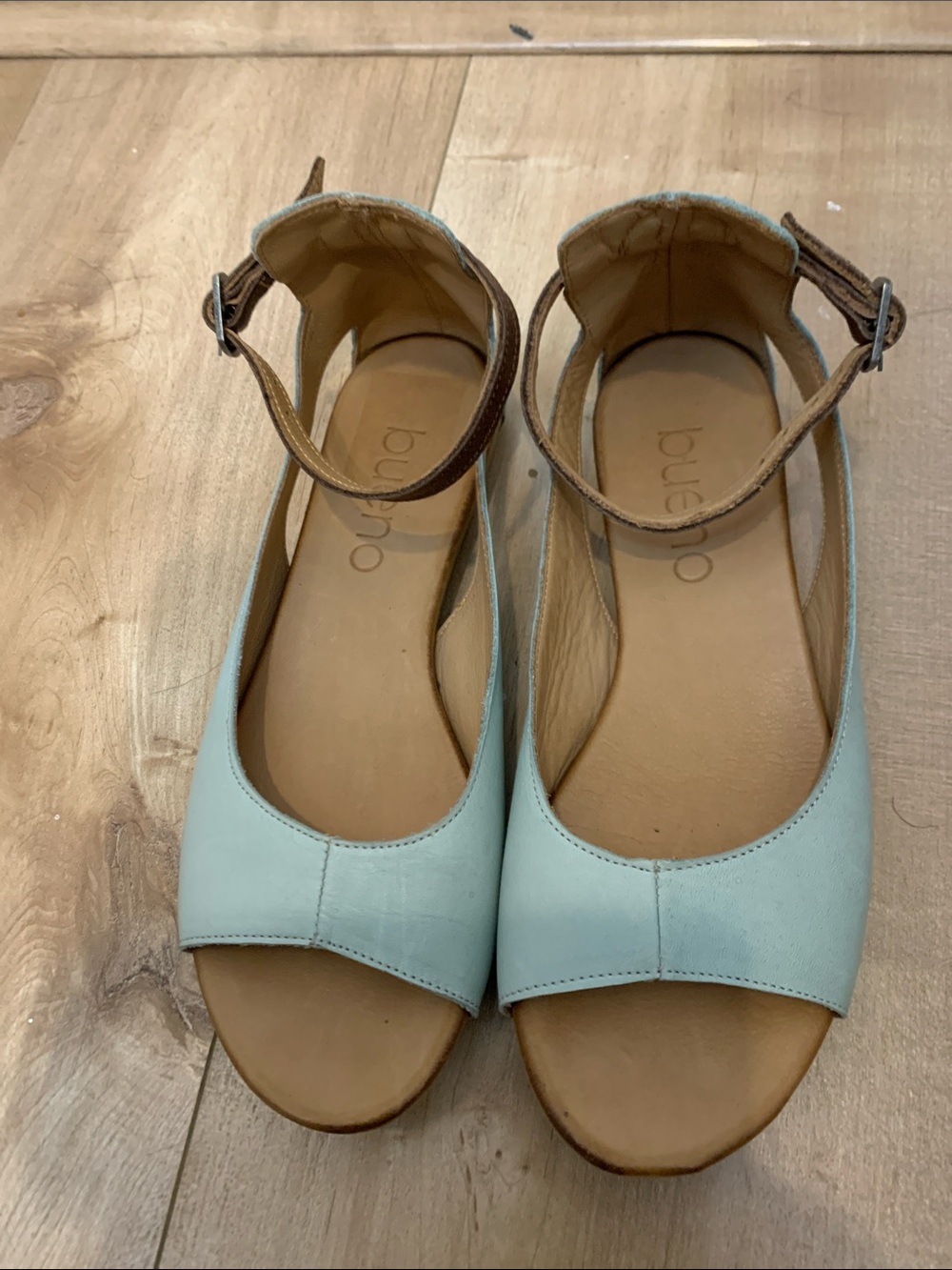 Bueno Women's Pale Blue Leather Ankle-Strap Sandals